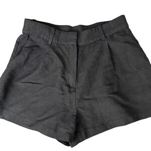H&M Linen Blend Shorts Womens 10 Black High Rise Casual Summer